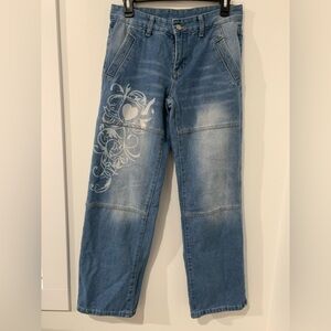 Bleach design paneled jeans
